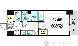 プレサンスブルーム東三国 13階1Kの間取り