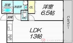 JMRレジデンス新大阪 7階1LDKの間取り