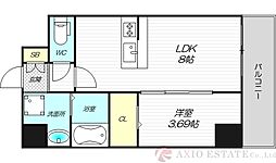 GRAN PASEO 江坂 1LDKの間取図画像