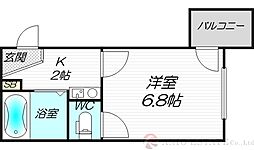 ジオナ新大阪 1Kの間取図画像