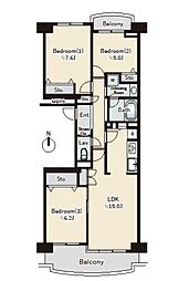 シティ能見台ふれあいの街B棟 3LDKの間取図画像