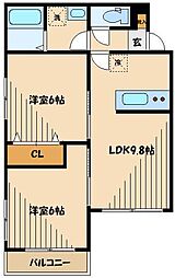 アンソレイユ上祖師谷 2LDKの間取図画像