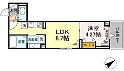 ルリアン船橋 2階1LDKの間取り