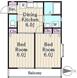 フレグランスミツシ 2階2DKの間取り