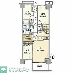 プラウド弦巻 3LDKの間取図画像