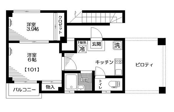 クレール東中野 ｜東京都中野区東中野3丁目(賃貸マンション2K・1階・28.16㎡)の写真 その3