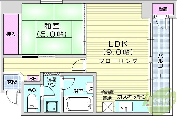 北海道札幌市中央区南一条西16丁目(賃貸マンション1LDK・4階・42.00㎡)の写真 その2