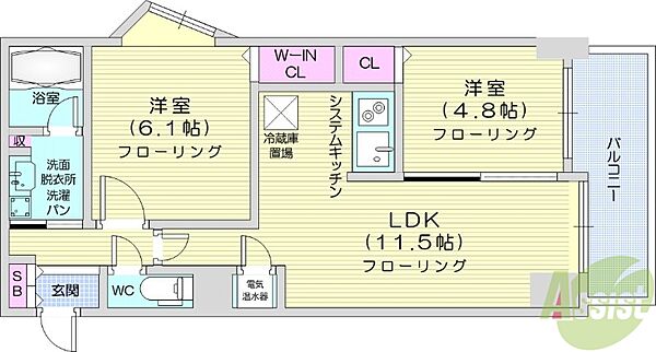 PRIME　URBAN北3条通 ｜北海道札幌市中央区北三条東2丁目(賃貸マンション2LDK・8階・51.00㎡)の写真 その2