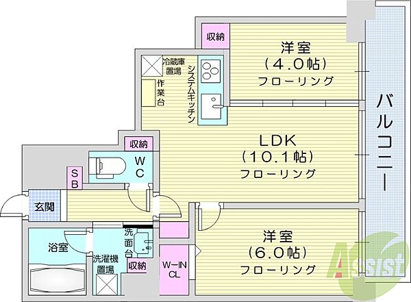 北海道札幌市北区北十七条西4丁目(賃貸マンション2LDK・8階・44.88㎡)の写真 その2