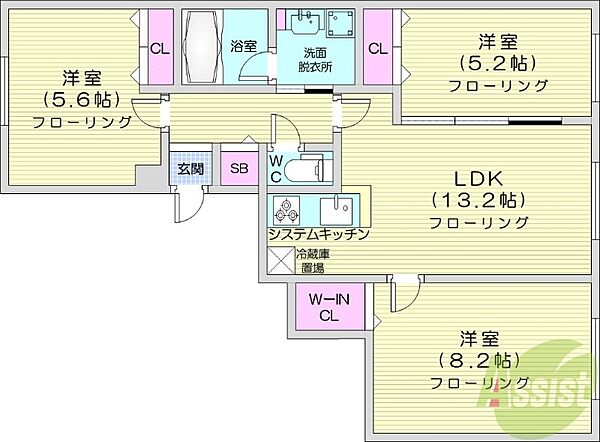 レインボーロード宮の森 ｜北海道札幌市中央区宮の森三条7丁目(賃貸マンション3LDK・1階・68.09㎡)の写真 その2