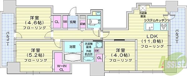 プレシス知事公館前WEST ｜北海道札幌市中央区北一条西16丁目(賃貸マンション3LDK・8階・60.54㎡)の写真 その2