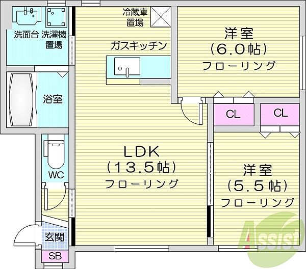 北海道札幌市東区本町二条3丁目(賃貸アパート2LDK・2階・61.89㎡)の写真 その2