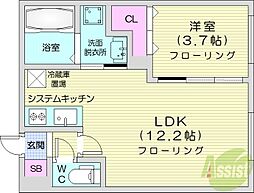 札幌市営東豊線 元町駅 徒歩5分の賃貸マンション 3階1LDKの間取り