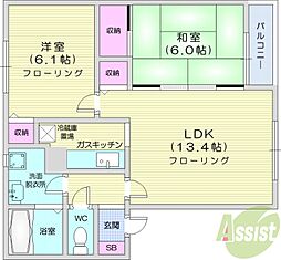 K.IハウスN50C 2LDKの間取図画像