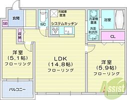 ポルトボヌール 2LDKの間取図画像
