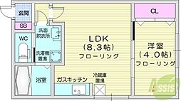 TSUBAKISQUARE円山公園WEST 1LDKの間取図画像