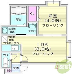 グランデルシャン 1LDKの間取図画像