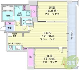 RESIDIA円山北五条 2LDKの間取図画像