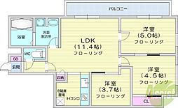 レジディアキタニジョウイースト2 3LDKの間取図画像