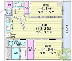 COLORE知事公館前 2LDKの間取図画像