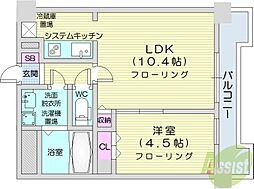 UURコート札幌北三条 1LDKの間取図画像