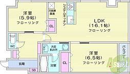 レジディア南一条 2LDKの間取図画像