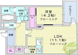 プライムメゾン南2条 1LDKの間取図画像