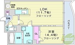 ビッグパレス中島公園リバーサイドB棟 1LDKの間取図画像