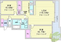 ヴィンテージ山鼻 2LDKの間取図画像