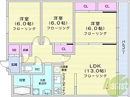 メゾン伏見 3LDKの間取図画像