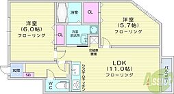 パストラル麻生東B 2LDKの間取図画像