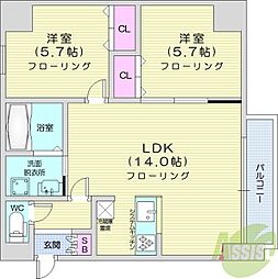 グラードエルヴィータ円山 2LDKの間取図画像
