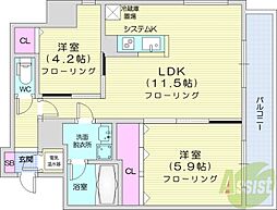 クレジデンス札幌・南4条 2LDKの間取図画像