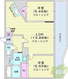グランカーサ北3条 2LDKの間取図画像