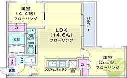 ブランシャール宮の沢 2LDKの間取図画像