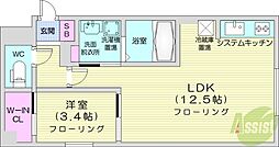 HACHISANWESTNY3w2b 1LDKの間取図画像