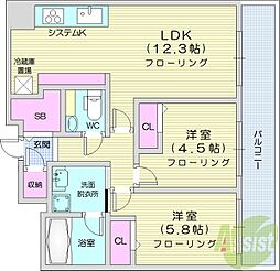 グランファーレ円山北レジェンドスクエア 2LDKの間取図画像