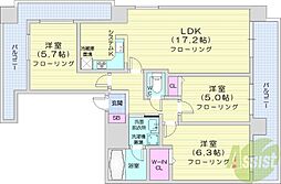 南円山シャトー桂和 3LDKの間取図画像