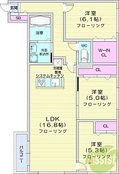 札幌市白石区本通17丁目南マンション 3LDKの間取図画像