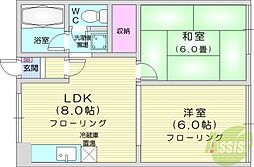シティハイムユース 2DKの間取図画像