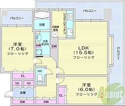 クリーンサッポロ医大西 2LDKの間取図画像