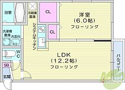 モルティーニ麻生 1LDKの間取図画像