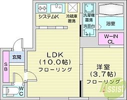 エゾンス西線9条 1LDKの間取図画像