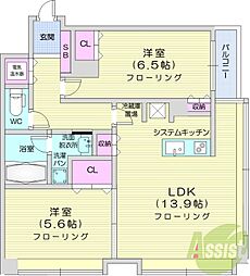 ラフィネタワー札幌南3条 2LDKの間取図画像