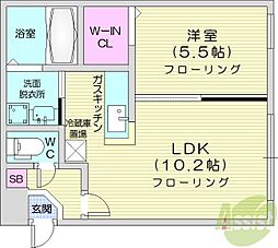 グランディアアサブ 1LDKの間取図画像