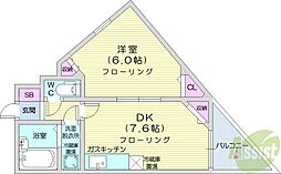 メニーズコート麻生中央 1DKの間取図画像