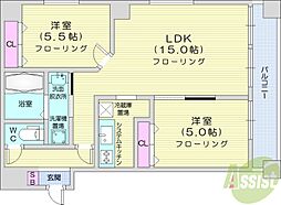 グランカーサ北3条 2LDKの間取図画像