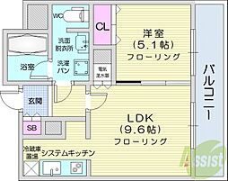 ラフィネタワー札幌南3条 1LDKの間取図画像
