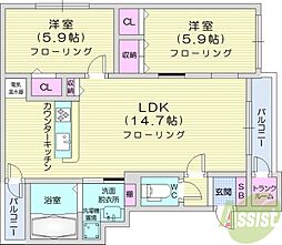 アヴァンセ旭ヶ丘 2LDKの間取図画像