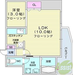 日宝ノール山鼻 1LDKの間取図画像